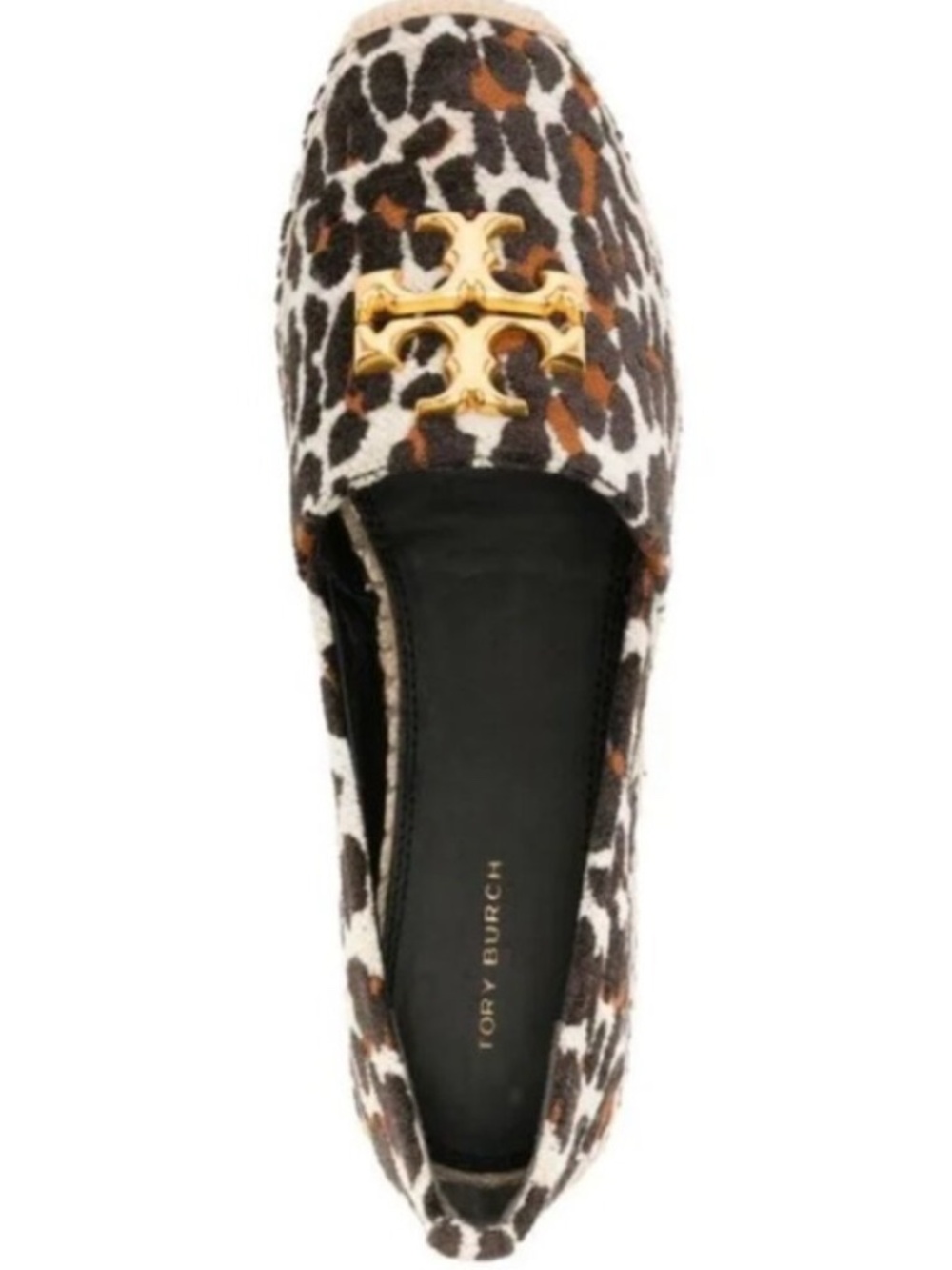 Tory Burch Eleanor Medallion Leopard Print Espadrilles Gold Logo -8 - Like New